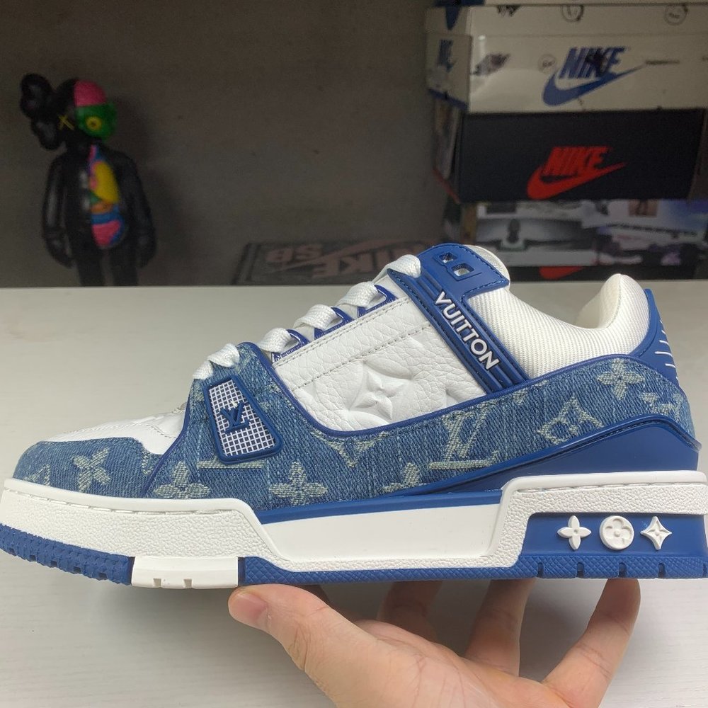 Louis Vuitton LV Trainer Monogram Denim White Blue,size UK3